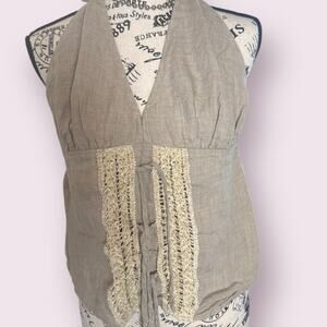 Bisou-Bisou Linen Lace-Up Halter Size 14 Secondhand Sass Boho Babe Alert